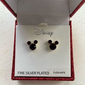 NWOT Mickey Mouse silver plated earrings for February birthday (amethyst)